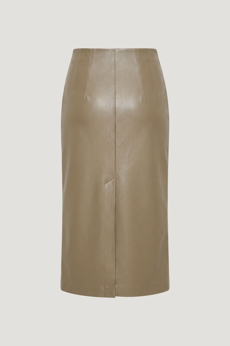 Shiloh Faux Leather Midi Skirt Dry Clay Taupe large