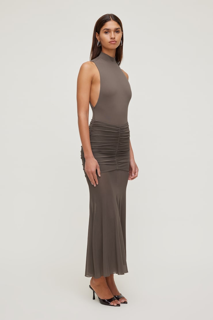 Sculpt Mock Neck Sleeveless Bodysuit Iron Taupe large