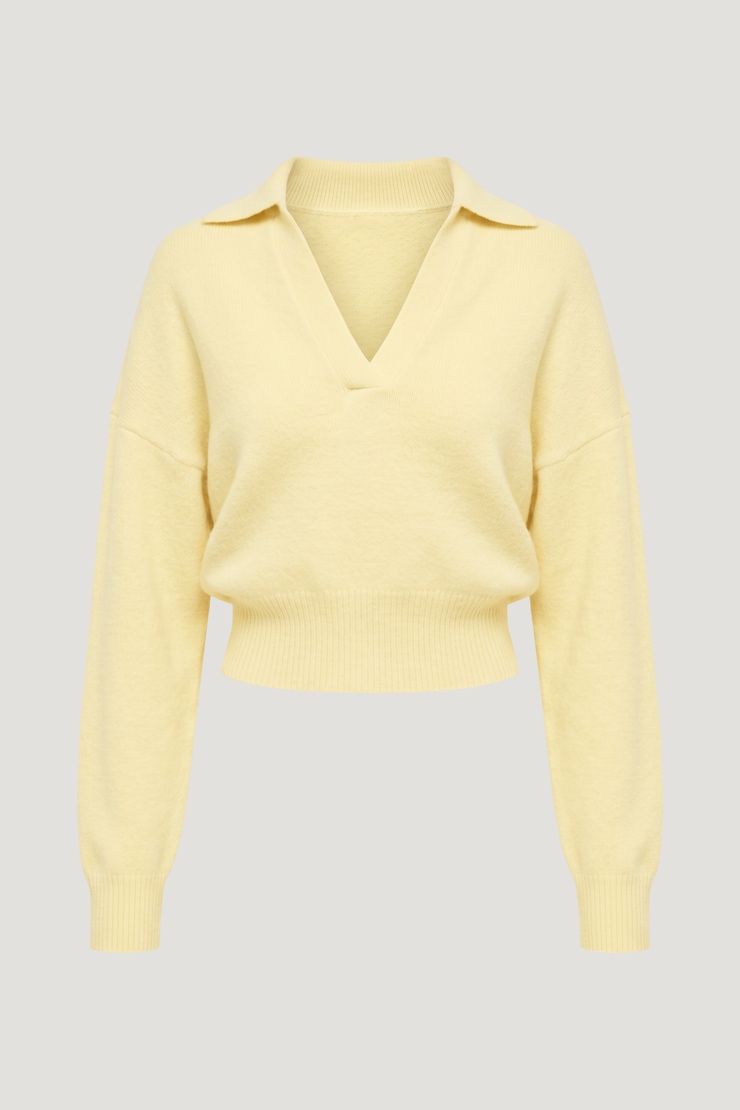 Audrey Cinched Polo Sweater Pale Yellow large