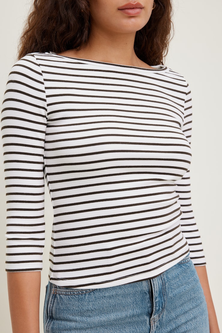 Maude Striped T Shirt Snow White / Java Brown Stripes large