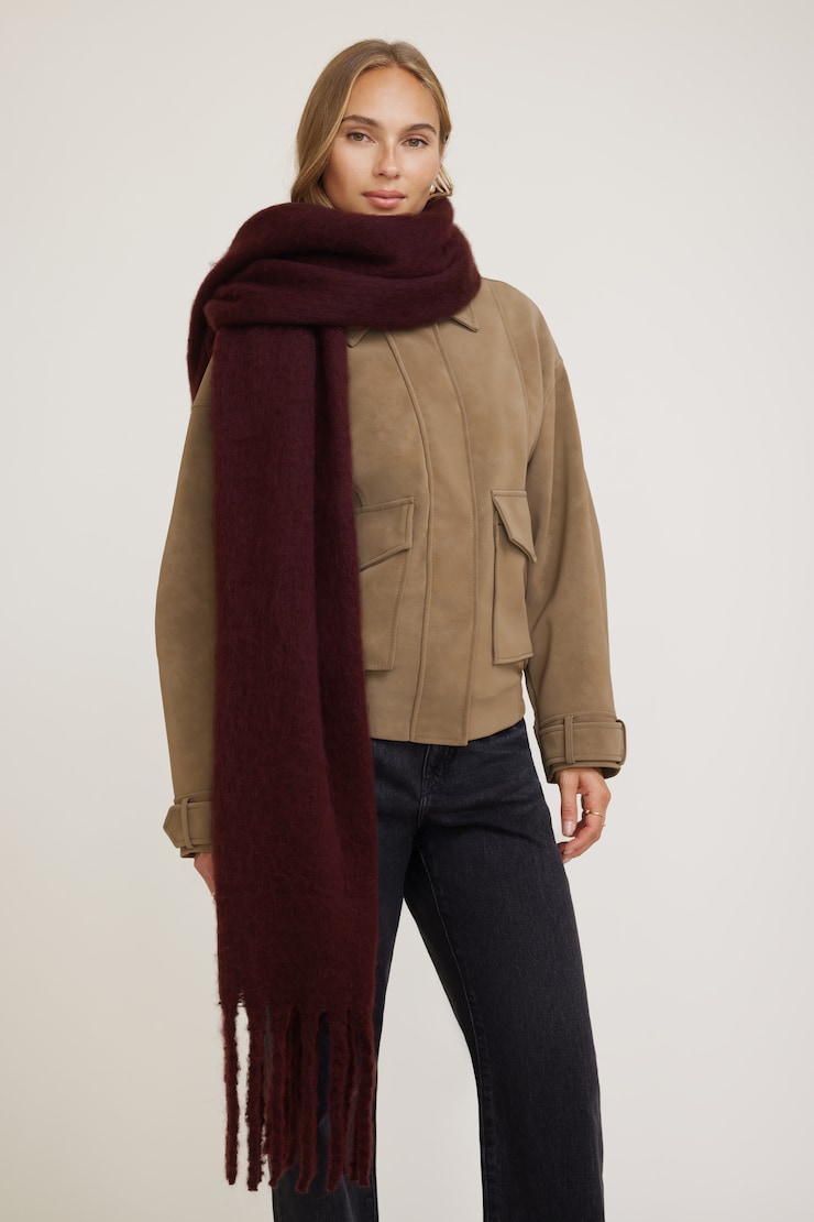 Foulard surdimensionné avec franges Bourgogne zinfandel large