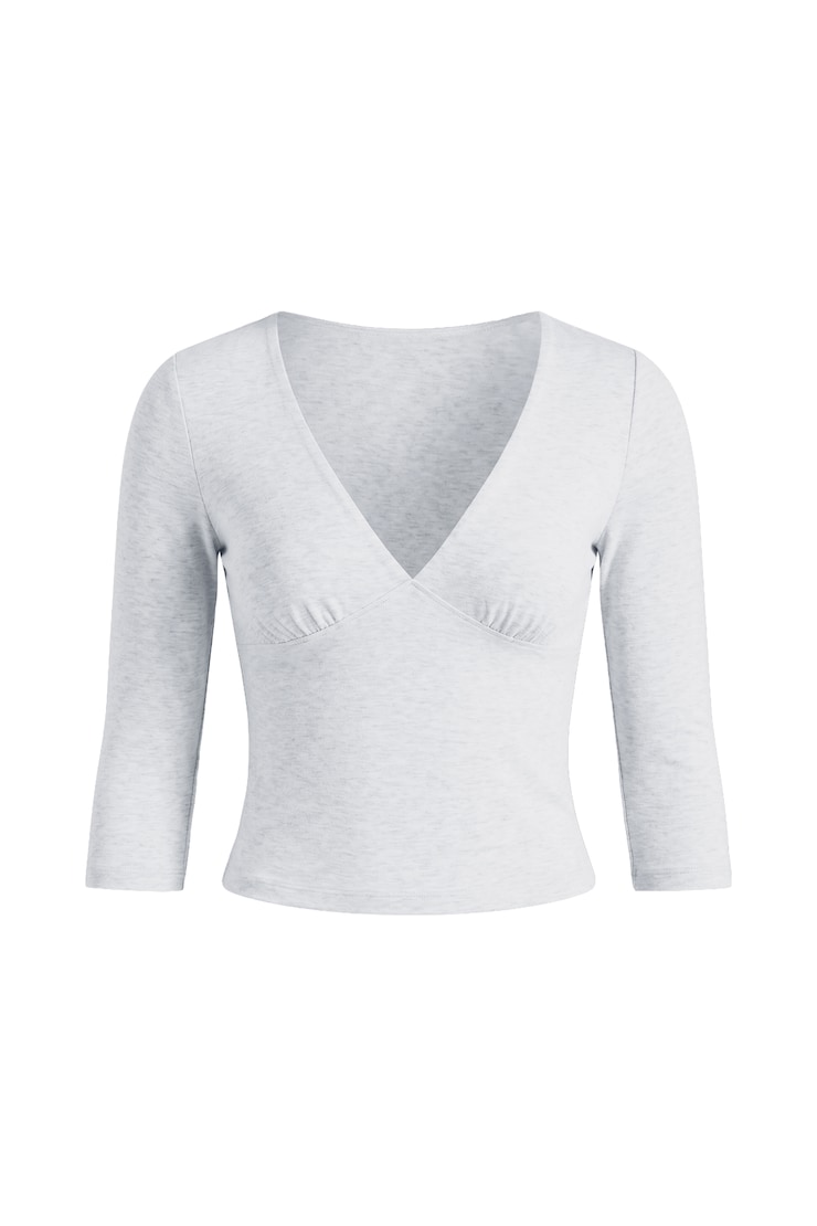 Plunge 3/4 Sleeve Top, Spring Grey Mix, large