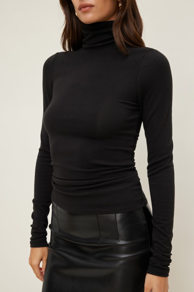 Fitted Turtleneck Top Jet Black large