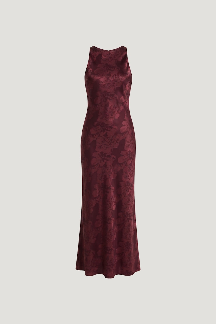 Andy Satin Maxi Dress Maroon Banner large