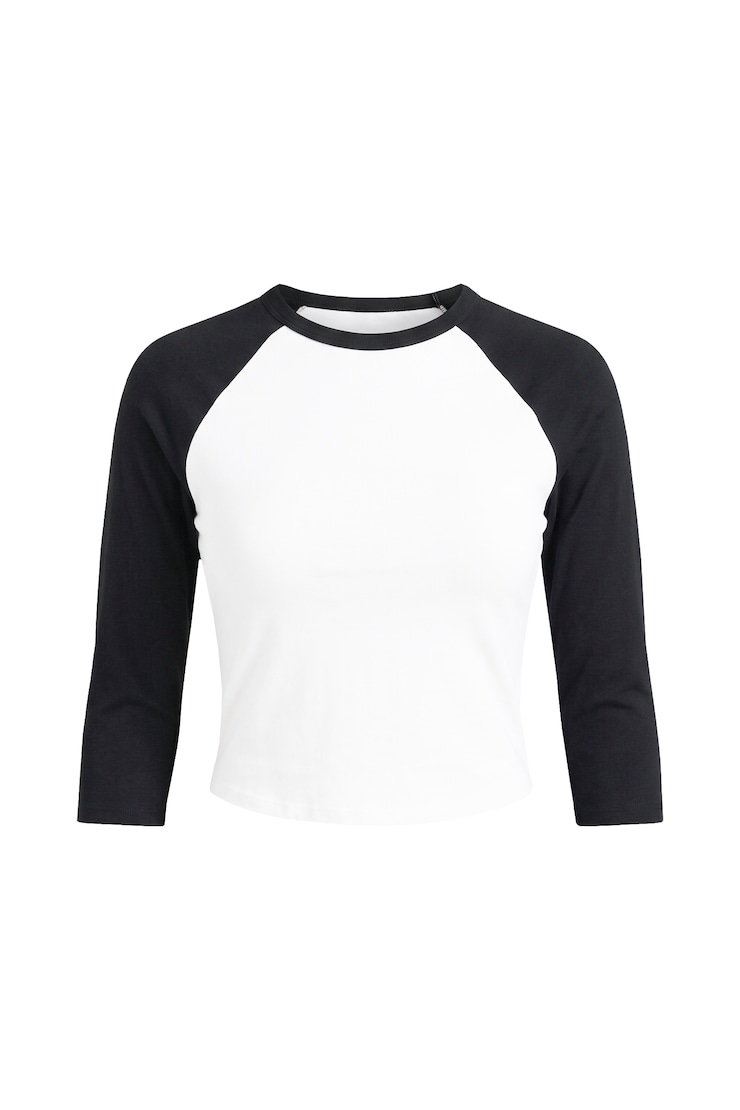 Haut de baseball à manches raglan 3/4, Blanche-Neige/Noir encre, large