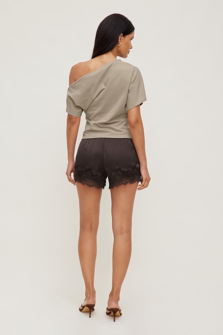 Lace Satin Shorts Java Brown large