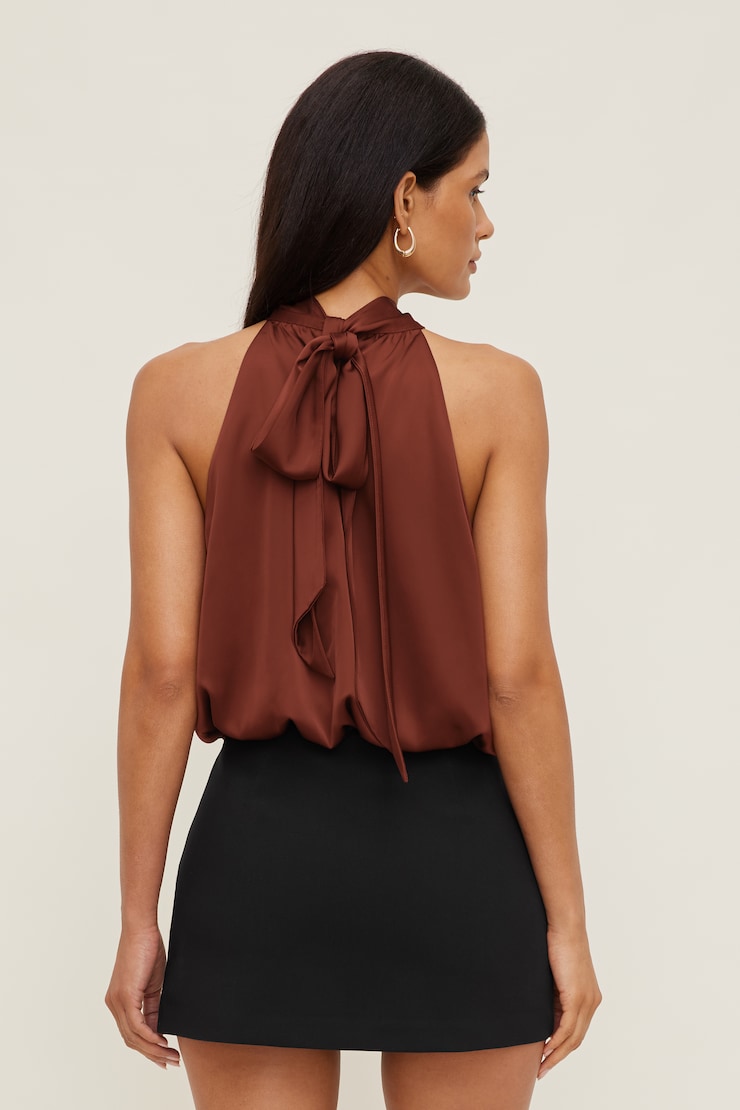 Paloma Bubble Satin Halter Blouse Dark Paprika Burgundy large