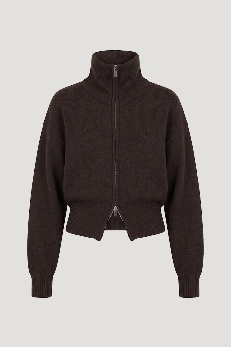 Sage Funnel Neck Zip Sweater Java Brown large