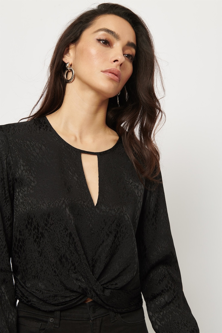 Jacquard Twist Front Blouse - Final Sale Jet Black large
