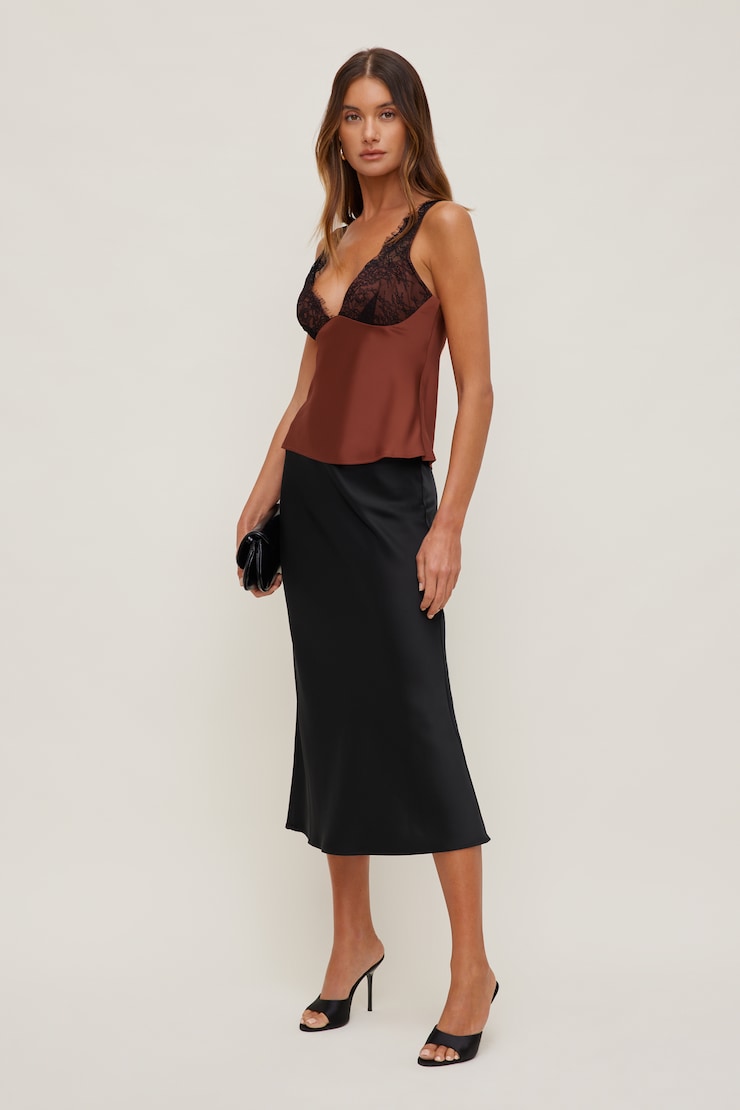 Satin Lace Cami Top Dark Paprika Burgundy large