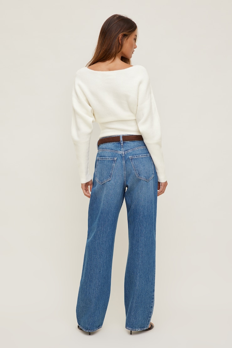 Cinched Boat Neck Sweater Snow White large