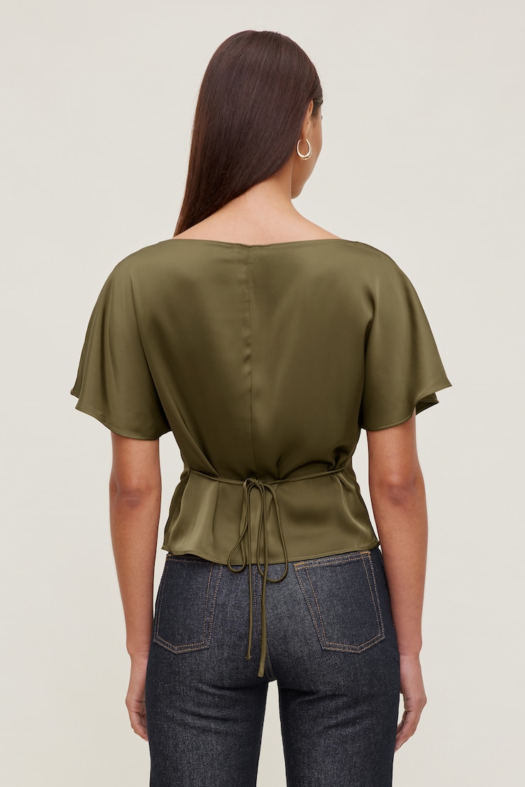 Farra Satin Blouse Dark Olive Khaki large