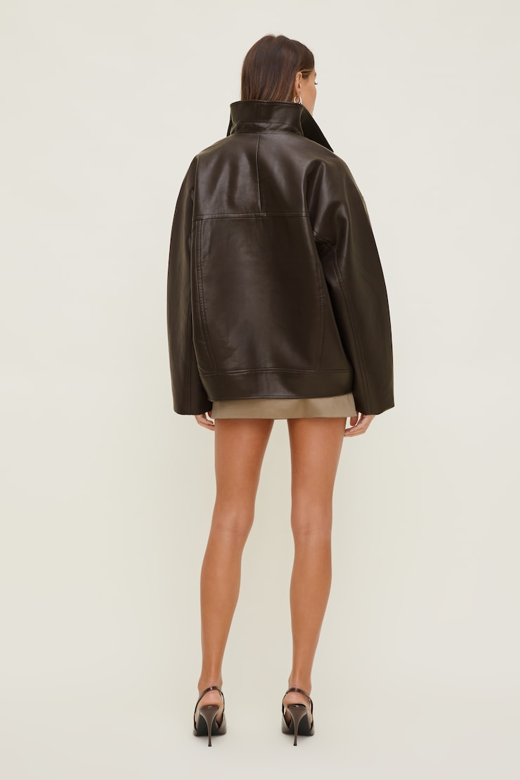 Cocoon Faux Leather Jacket French Mole Brown large
