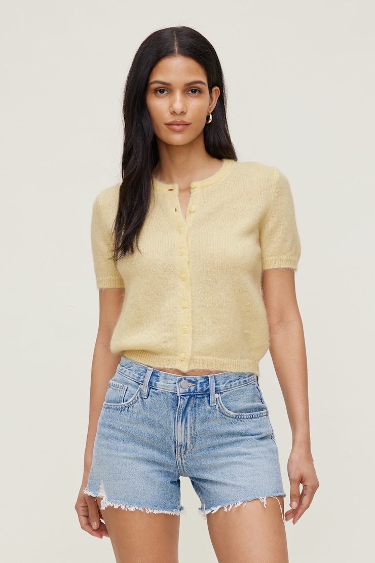 Premium Mohair Short Sleeve Cardigan Yellow | Dynamite