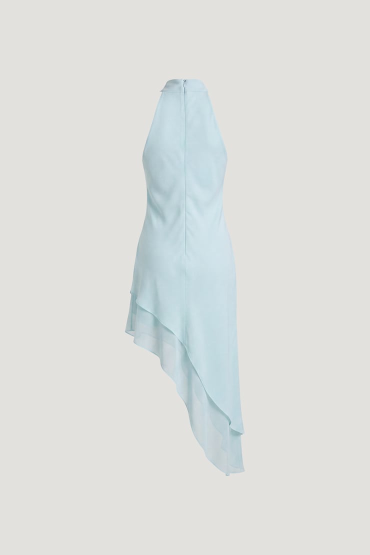 Asymmetric Satin Maxi Dress Wan Blue large