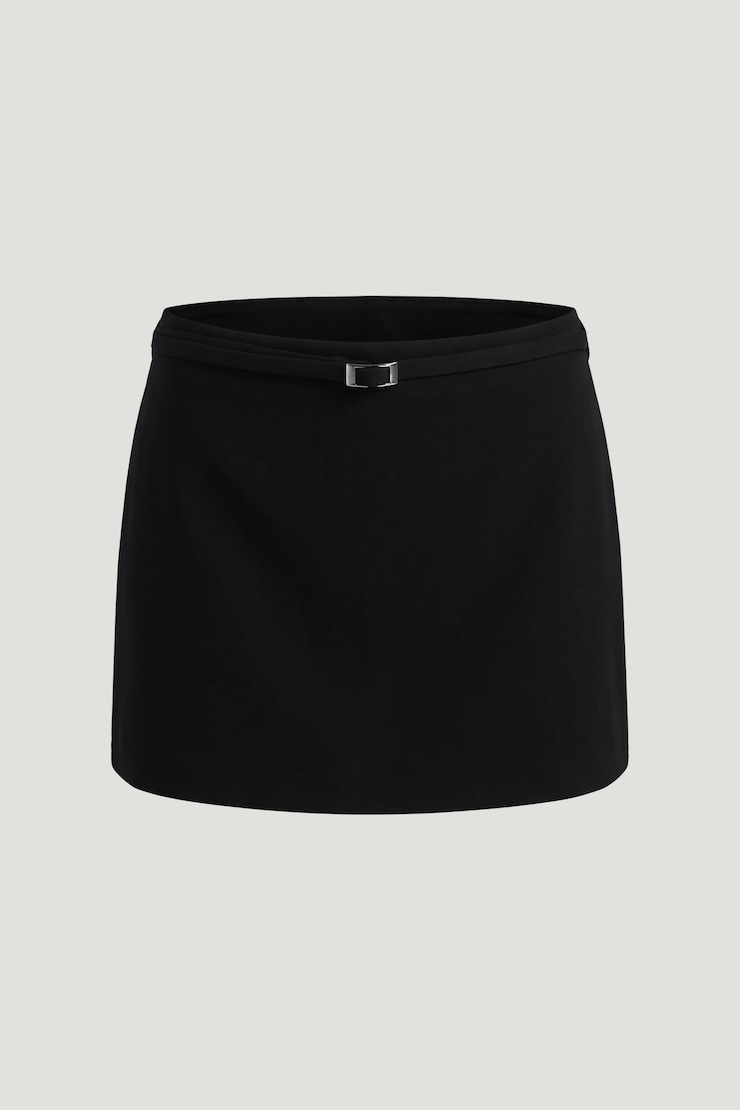 Mid Rise Belted Mini Skort Jet Black large