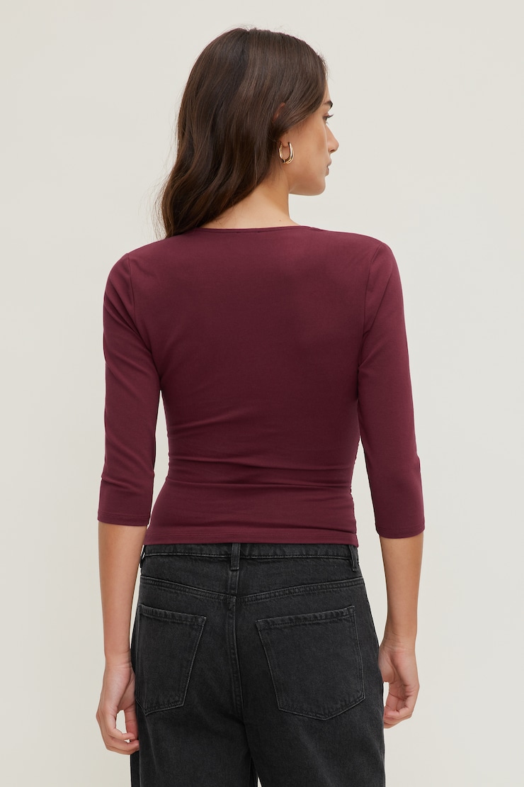 Lace Trim 3/4 Sleeve Top Maroon Banner large