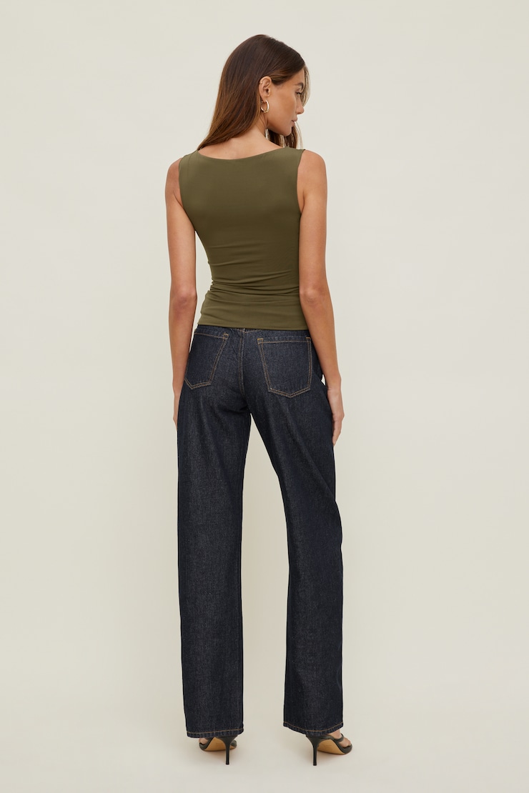 Nola Sculpt Tank Top Dark Olive Khaki large