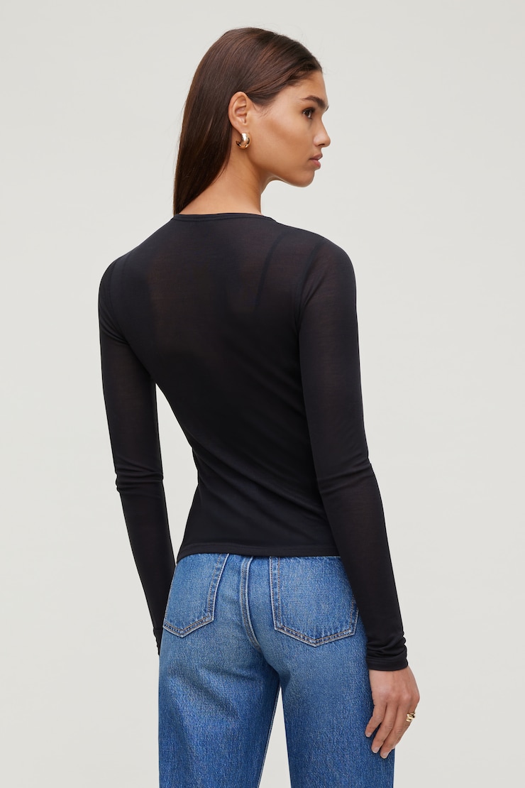 Sheer Layered Cami and Long Sleeve T Shirt BLACK | Dynamite
