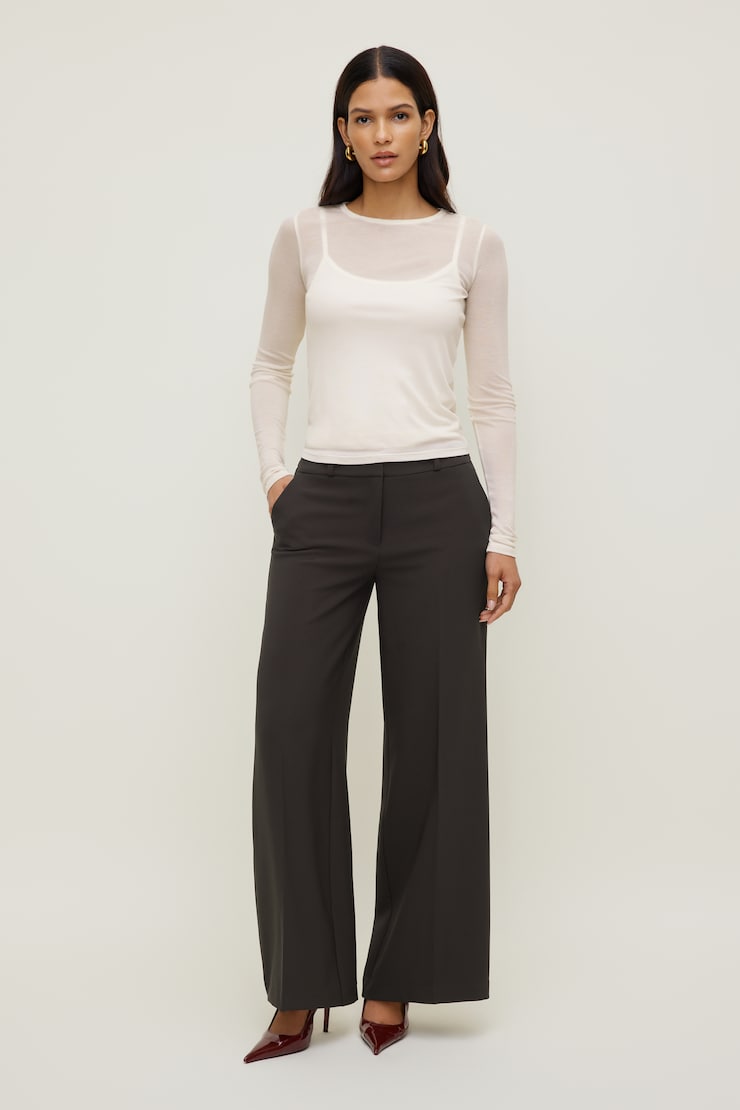 Crepe High Rise Wide Leg Pants