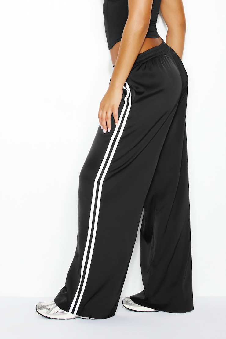 Satin Pants, Noir encre/Blanc, large