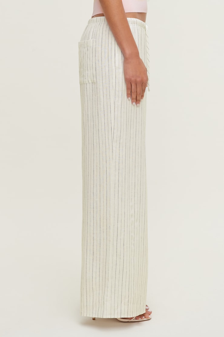 Leo Linen Wide Leg Pants White / Grey Stripes large