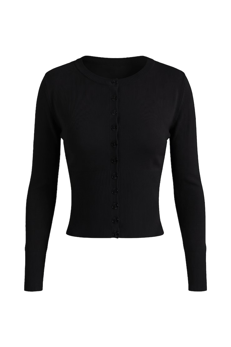 Clean Cinch Waist Cardigan, Jet Black, large