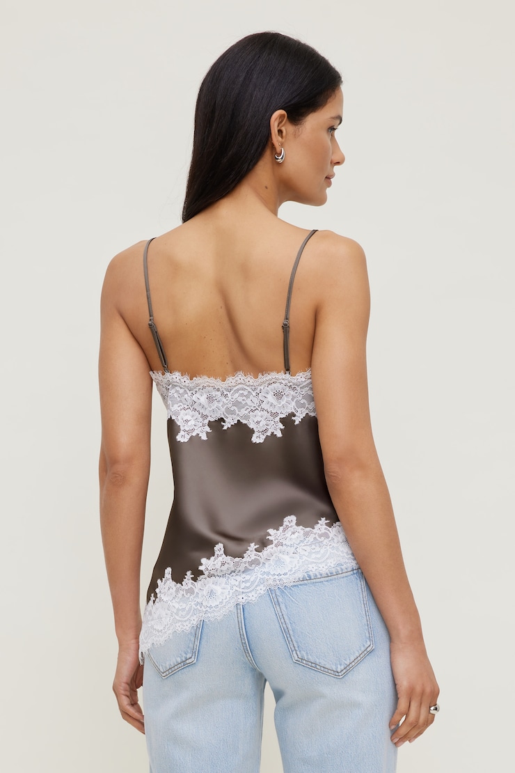 Cassie Asymmetric Lace Satin Cami Iron Taupe large