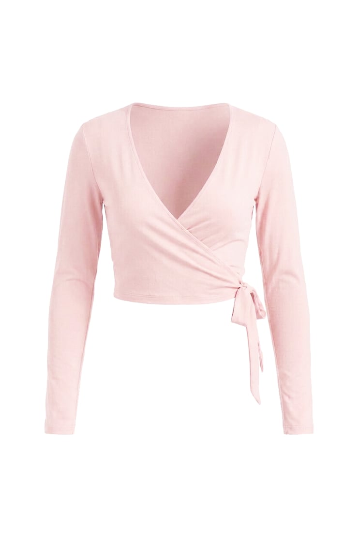 Smooth Long Sleeve Wrap Top, Pink, large