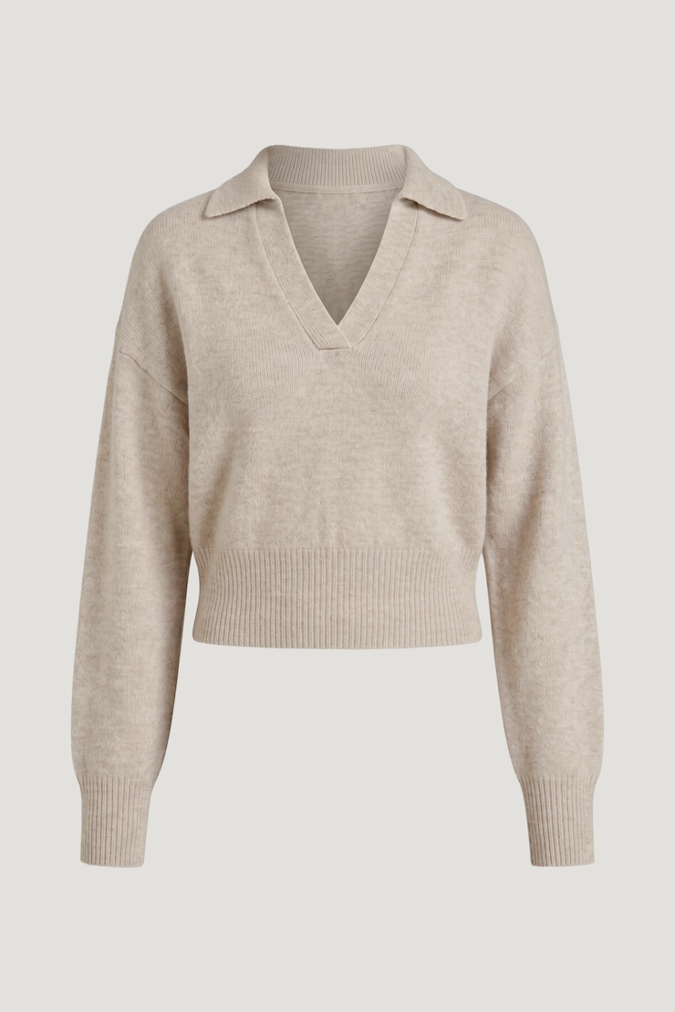 Audrey Cinched Polo Sweater Atmosphere Melange Beige large