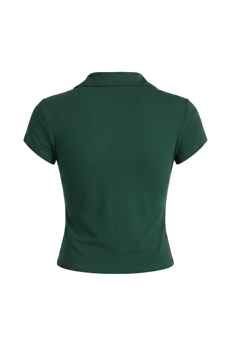 Sleek Short Sleeve Polo Top, Green Envy, large