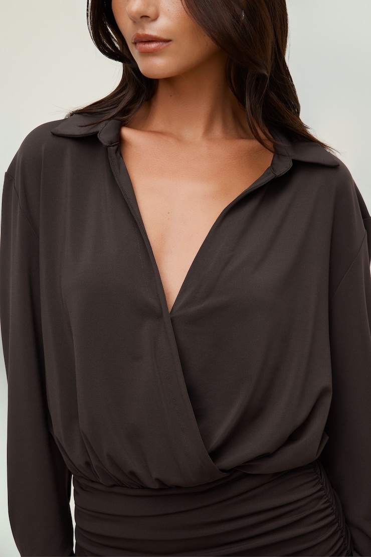 Sculpt Mini Shirt Dress Java Brown large