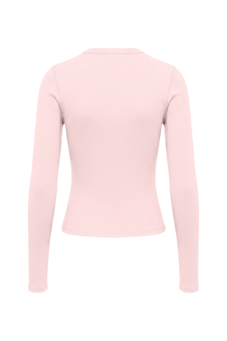 SnatchRib Crewneck Henley Long Sleeve Top, Pink, large