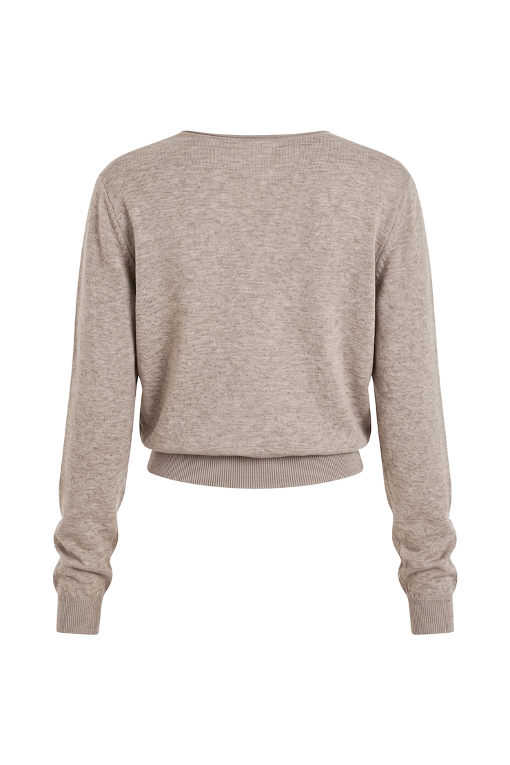 Long Sleeve Fluid Wrap Sweater, Warm Taupe Melange, large