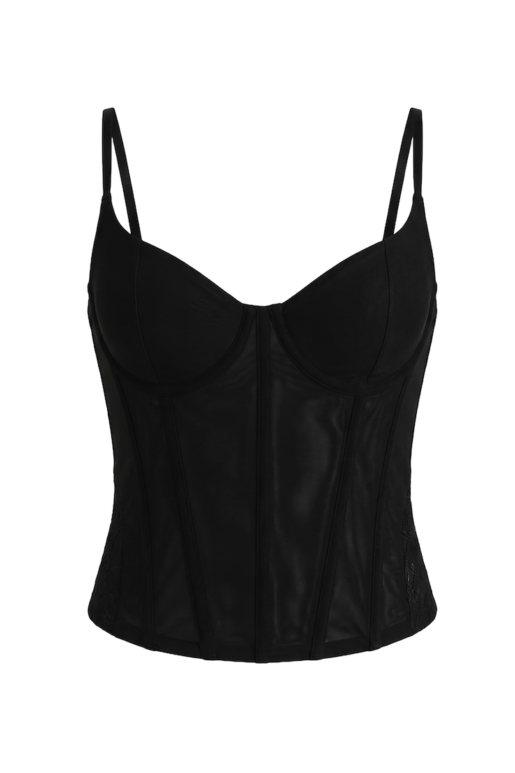 Tate Sweetheart Lace Corset, Jet Black, large