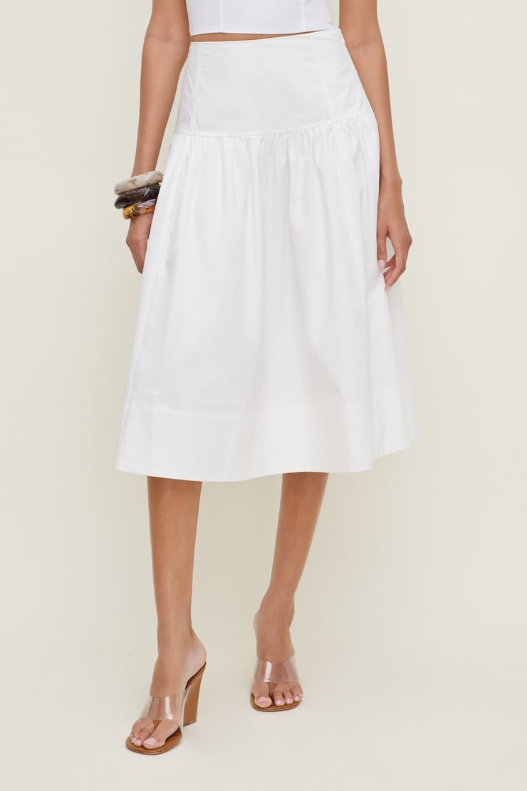 Drop Waist Poplin Midi Skirt Bright White large