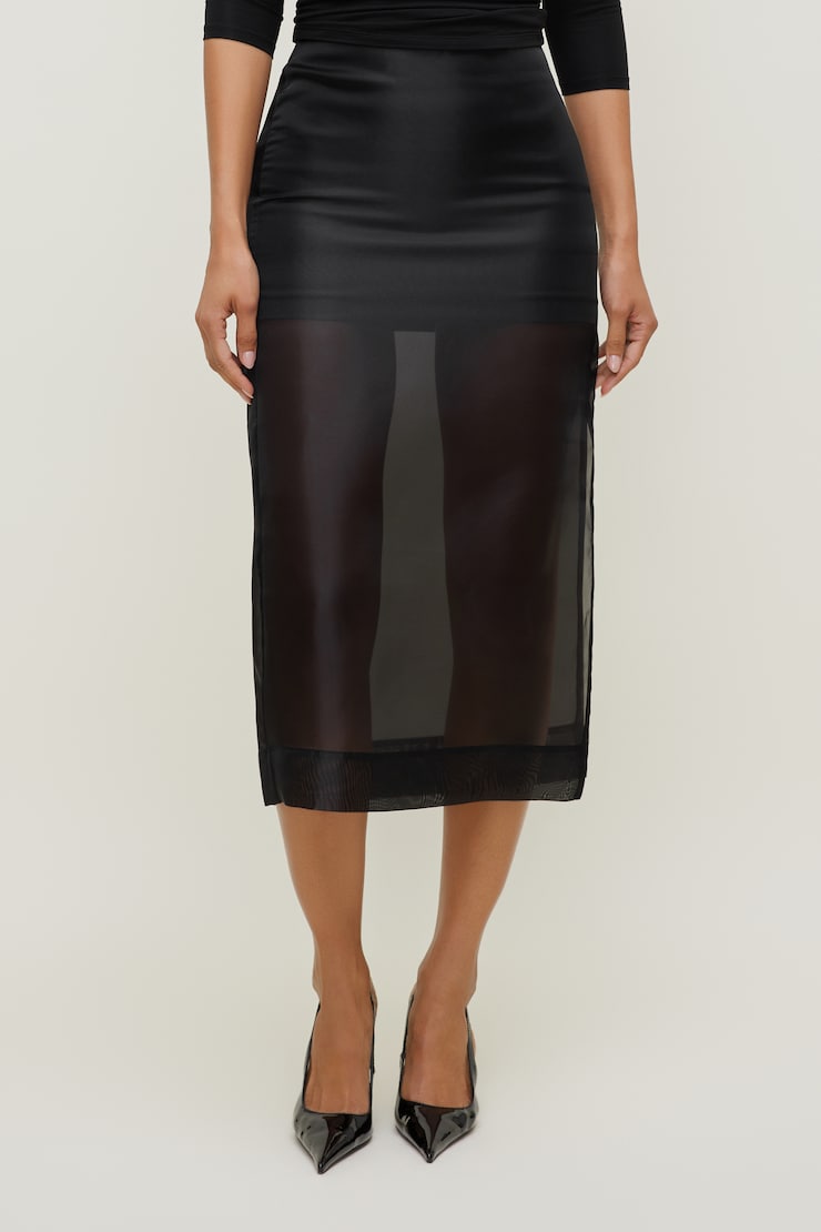 Jupe midi en organza Noir encre large