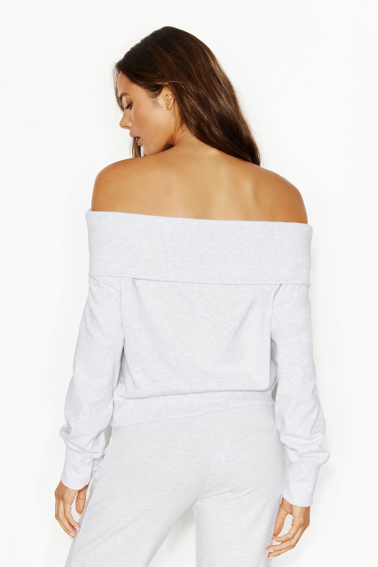 SoftTerry Foldover Off Shoulder Sweatshirt, Spring Grey Mix, large