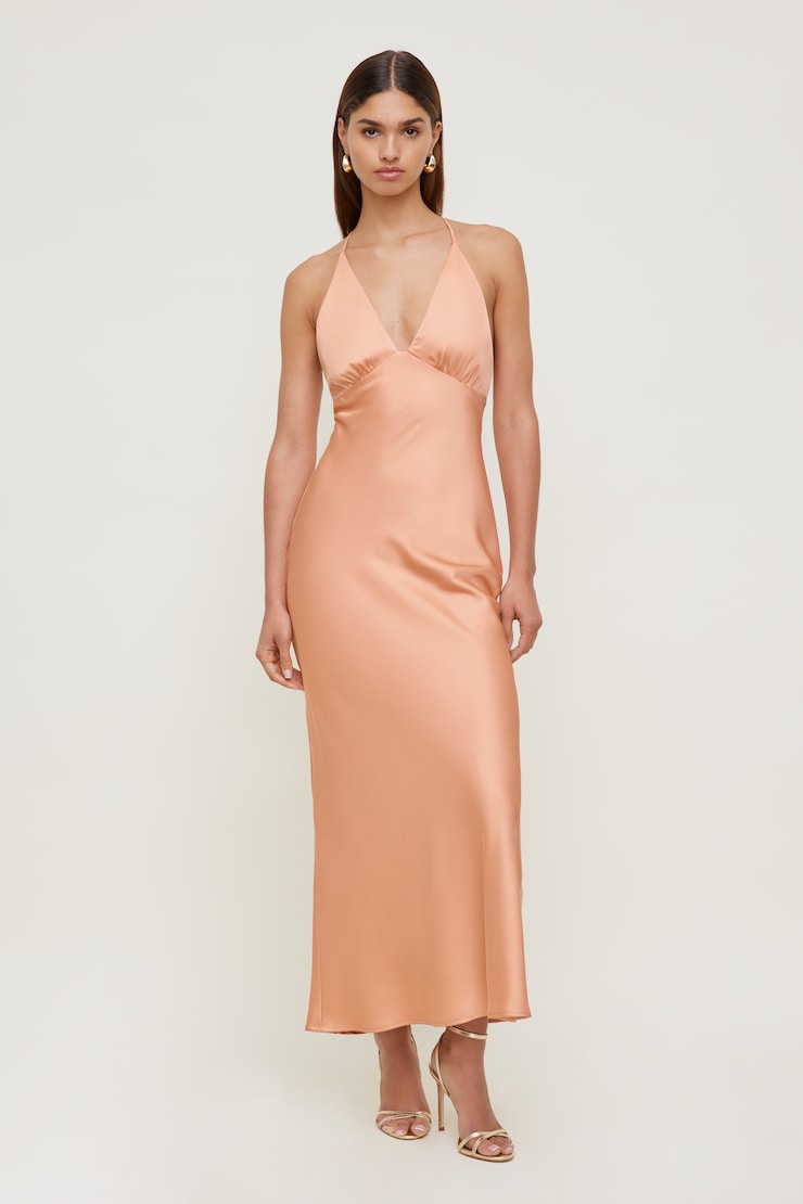 Livia Satin Midi Dress Dusty Coral Orange large