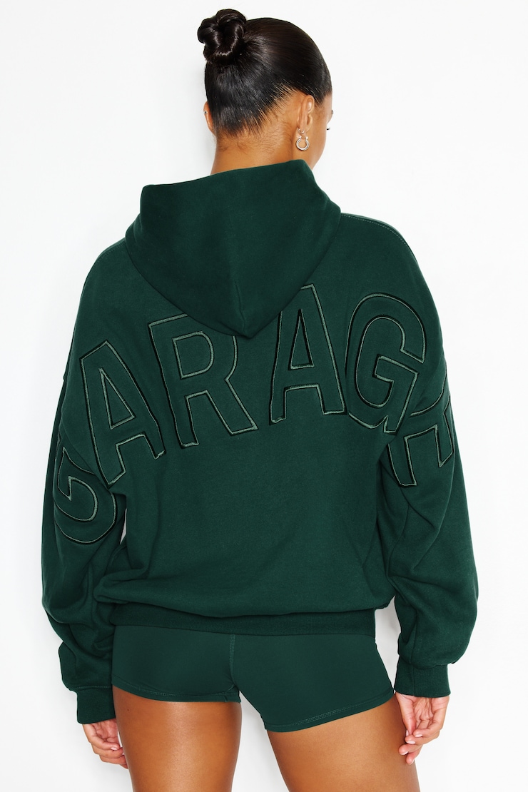 UltraFleece Hoodie, Green Envy with GARAGE Logo Art, large