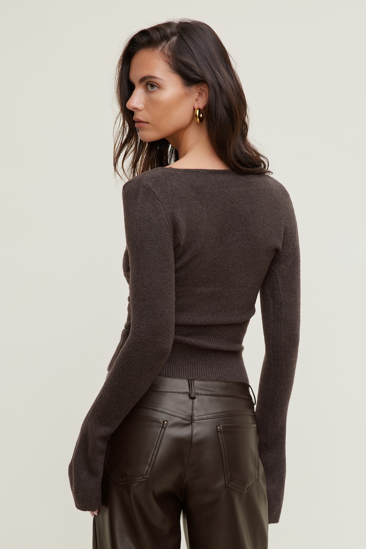 Plunge Crossover Sweater Java Brown large