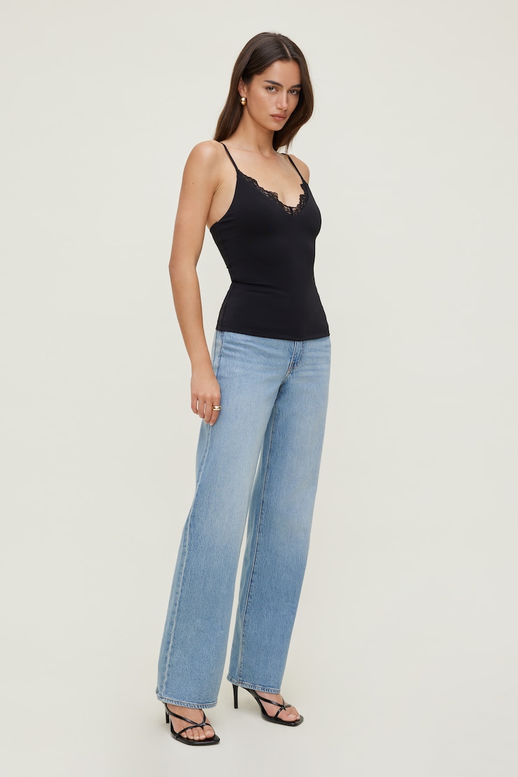 Sculpt Lace Trim Cami Top Black | Dynamite