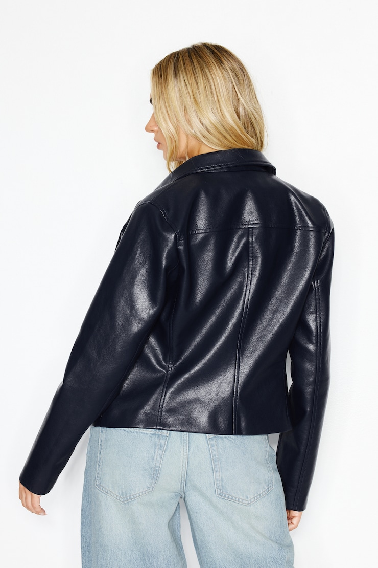 Faux-Leather Worker Jacket, Naughty Navy Blue, large