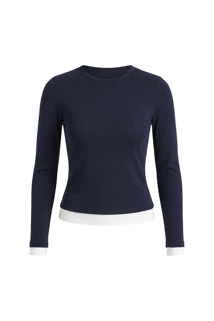 SnatchRib Double Layer Longsleeve Top, Naughty Navy Blue/Bright White, large