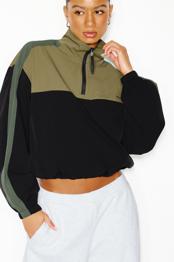 Nylon Anorak Jacket, Green Combo, large