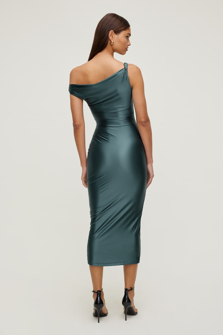Jayde Stretch Satin Midi Dress Satin Atlantic Green large