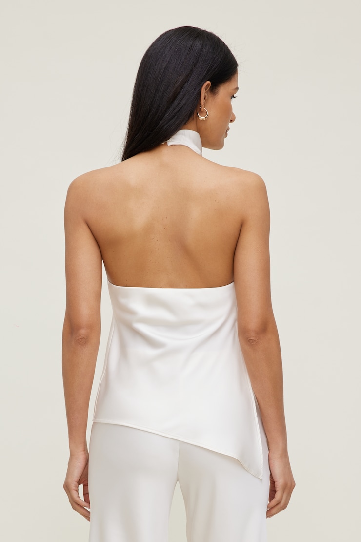 Asymmetric Satin Halter Blouse Sea Salt Cream large