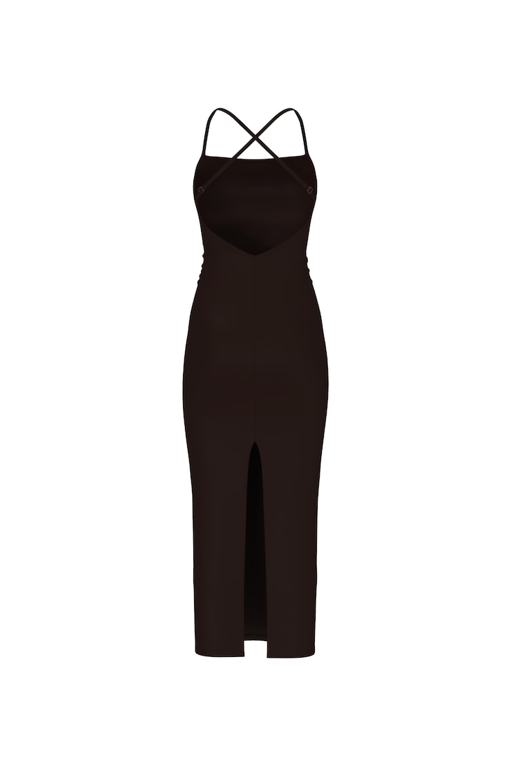 Maxi Low Back Cami Dress, Chocolate Mousse Brown, large