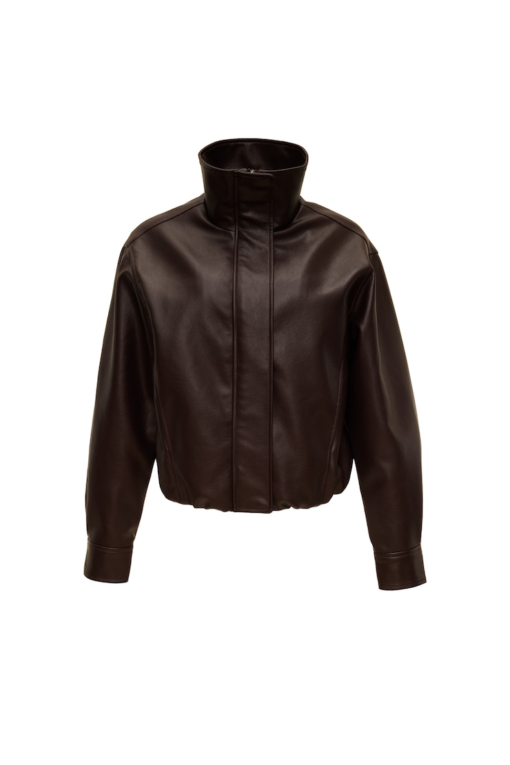 Bubble Faux-Leather Jacket, Chocolate Mousse, large