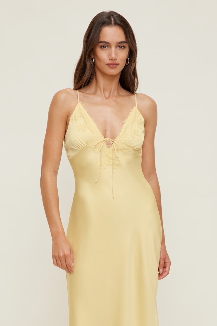 Lace Satin Maxi Dress Pale Yellow large